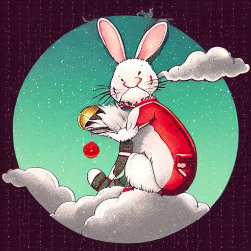 Image similar to kamikaze rabbit riding a rocket above earth in the style of merry melodies