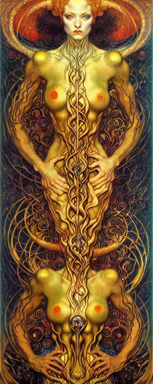 Image similar to Divine Chaos Engine by Karol Bak, Jean Delville, William Blake, Gustav Klimt, and Vincent Van Gogh, symbolist, visionary