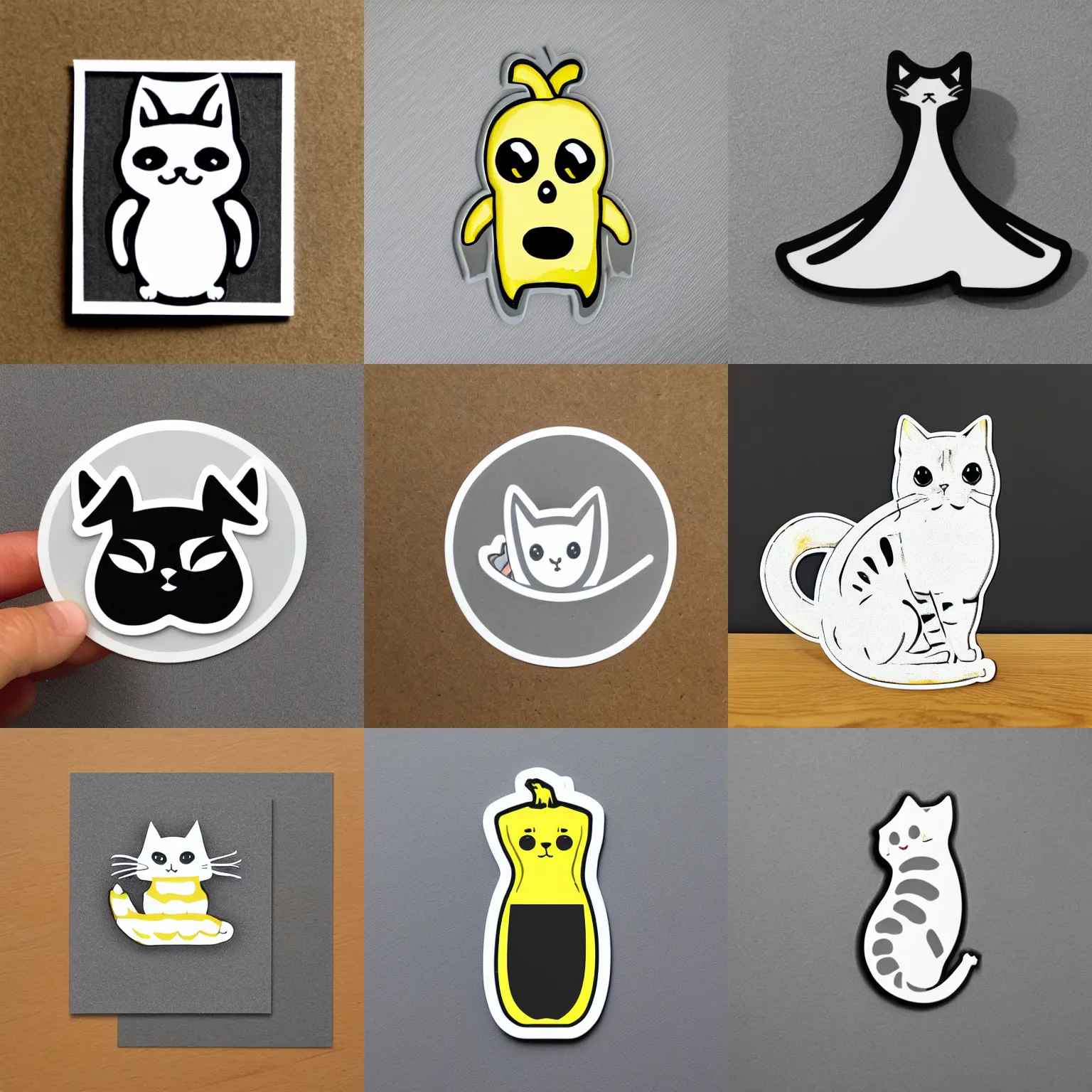 Prompt: catroon banana die cut sticker with a white border on gray background
