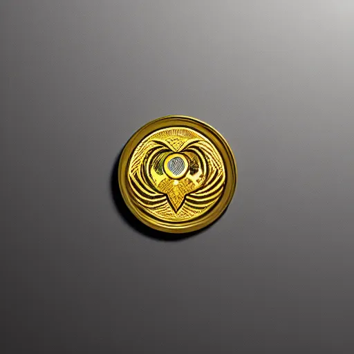 Prompt: a golden coin with owl symbol on it, very symmetrical, precise, award winning design, best design, global top design, limited edition, gold, golden ratio, detailed, object, museum collection, cinematic lighting, gradual tonality, white studio, high class