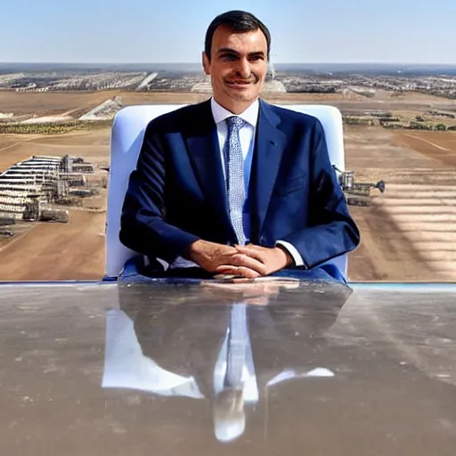 Prompt: the president of spain pedro sanchez sitting in a cooling tower of a nuclear power plant