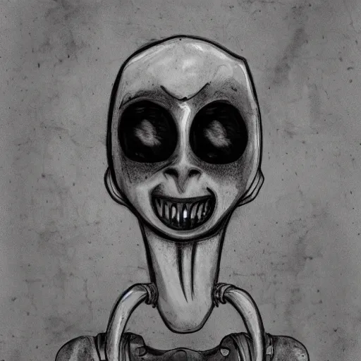 Image similar to grunge drawing of a robot in the style of the grudge | horror themed