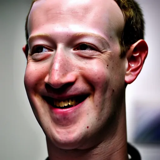 Image similar to Photography of Hairless Smiling Mark Zuckerberg