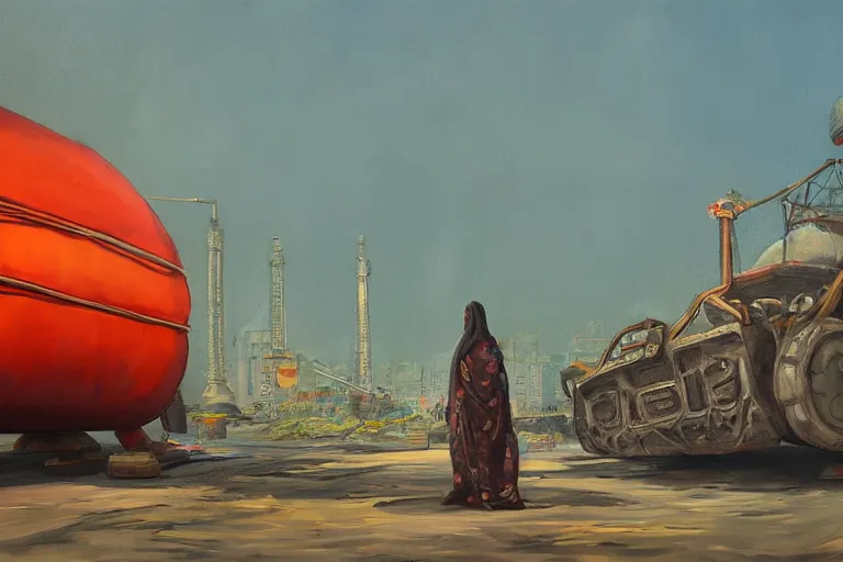 Image similar to an oil painting of a fuel tank being worshipped my millions in Dhaka city, concept art