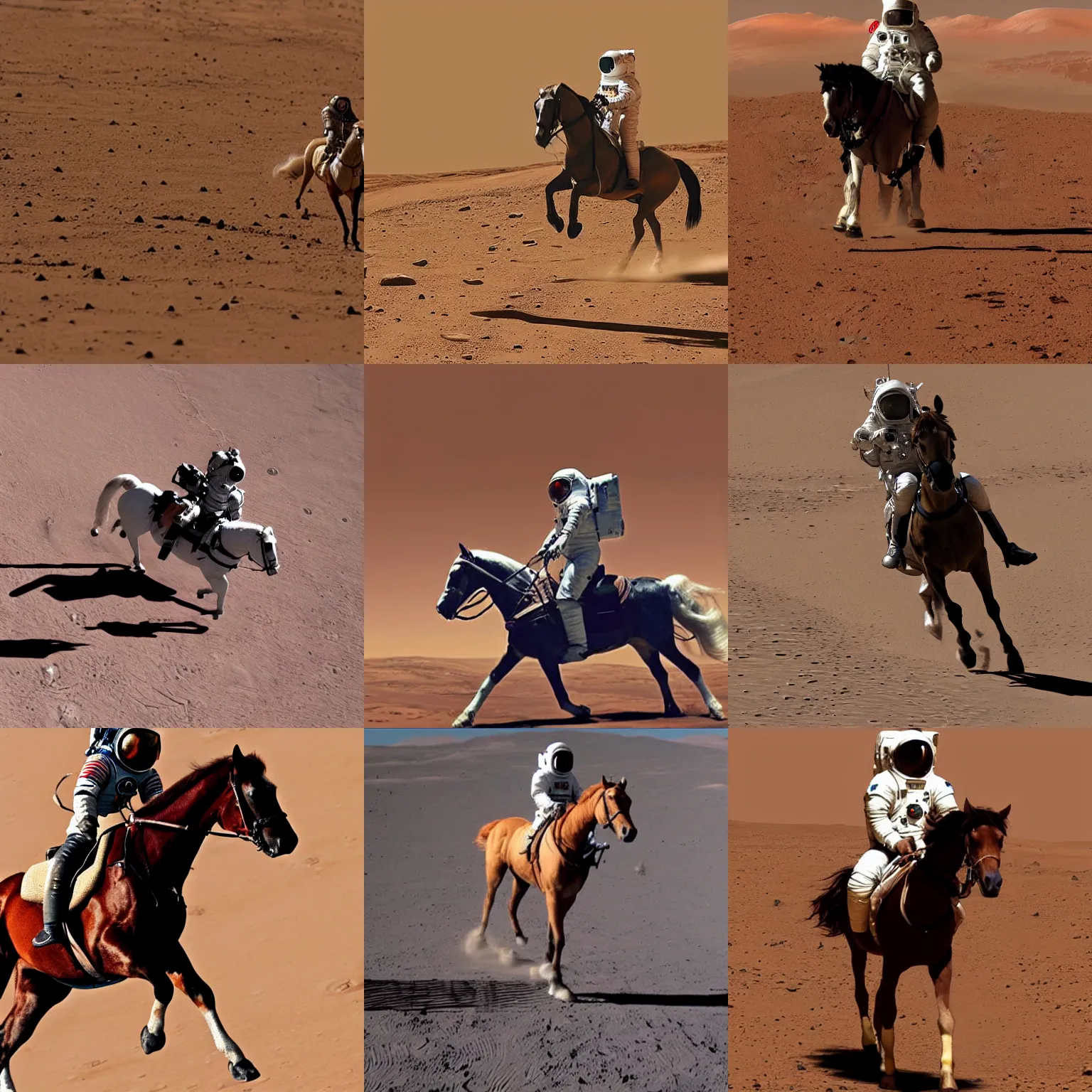 Prompt: a closeup photo of an astronaut riding a horse on the mars