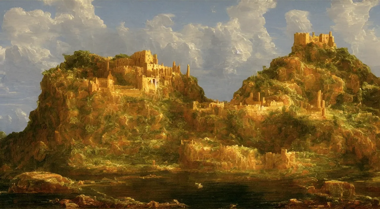 Prompt: a landscape painting of an byzantine castle, by Thomas Cole