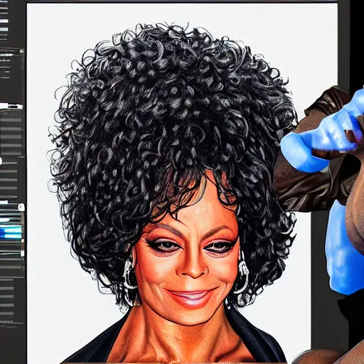 Image similar to Diana ross with the physique of a body builder, photorealistic, hyper realistic, ultra detailed, cinematic, dynamic lighting, refined, intricate, digital art, digital painting, masterpiece, 8k