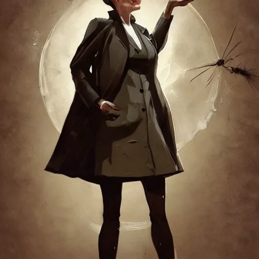 Image similar to a highly detailed epic cinematic concept art CG render digital painting artwork costume design: Audrey Hepburn as a mad scientist in a brown lab coat, with unkempt hair and crazy eyes. By Greg Rutkowski, Ilya Kuvshinov, WLOP, Stanley Artgerm Lau, Ruan Jia and Fenghua Zhong, trending on ArtStation, made in Maya, Blender and Photoshop, octane render, excellent composition, cinematic atmosphere, dynamic dramatic cinematic lighting, aesthetic, very inspirational, arthouse