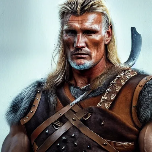 Image similar to Dolph Lundgren as swedish viking, 4k, artstation, cgsociety, award-winning, masterpiece, stunning, beautiful, glorious, powerful, fantasy art