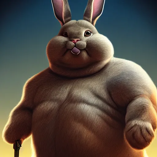 Prompt: portrait of the real life Big Chungus, expressive pose, futuristic, highly detailed, digital painting, artstation, concept art, smooth, sharp focus, dramatic light, studio light, by leonardo da vinci