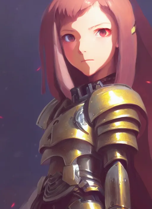 Image similar to portrait of cute girl in armor, warhammer 4 0 0 0 0, illustration concept art anime key visual trending pixiv fanbox by wlop and greg rutkowski and makoto shinkai and studio ghibli