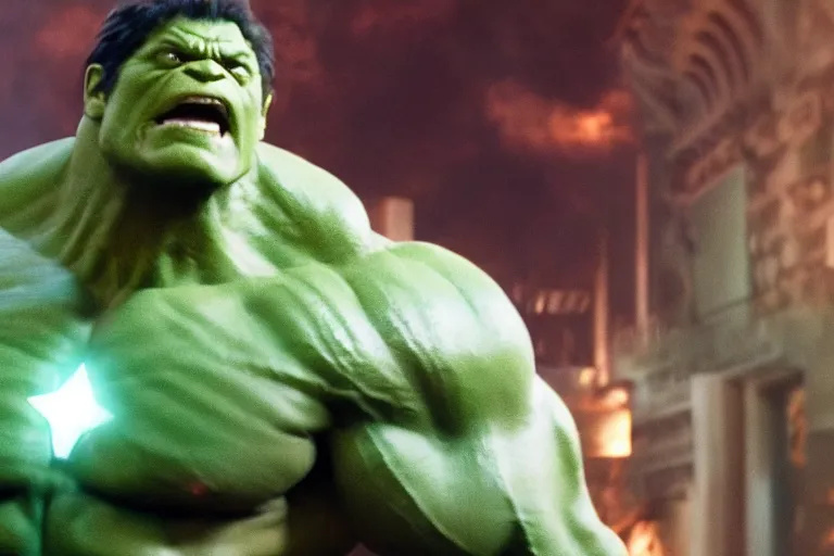 Prompt: film still of Lou Ferigno as hulk in avengers infinity war, 4k