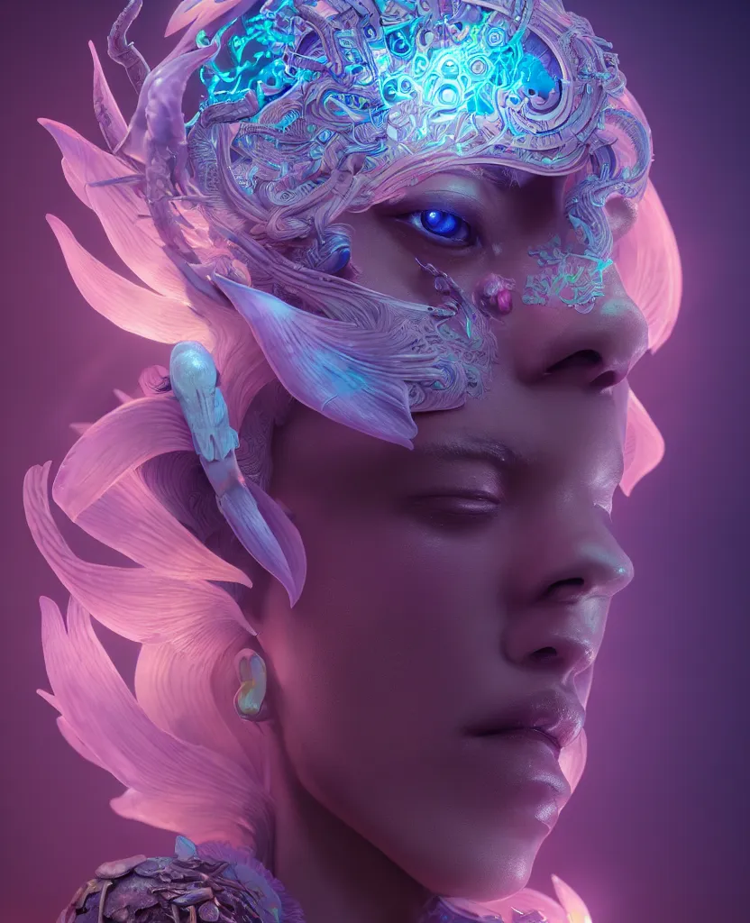 Image similar to goddess close-up portrait. orchid bird phoenix head, nautilus, skull, betta fish, bioluminiscent creatures, intricate artwork by Tooth Wu and wlop and beeple. octane render, trending on artstation, greg rutkowski very coherent symmetrical artwork. cinematic, hyper realism, high detail, octane render, 8k