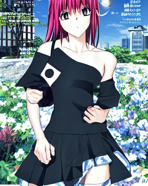 Image similar to anime girl wearing balenciaga, magazine cover, ufo table,
