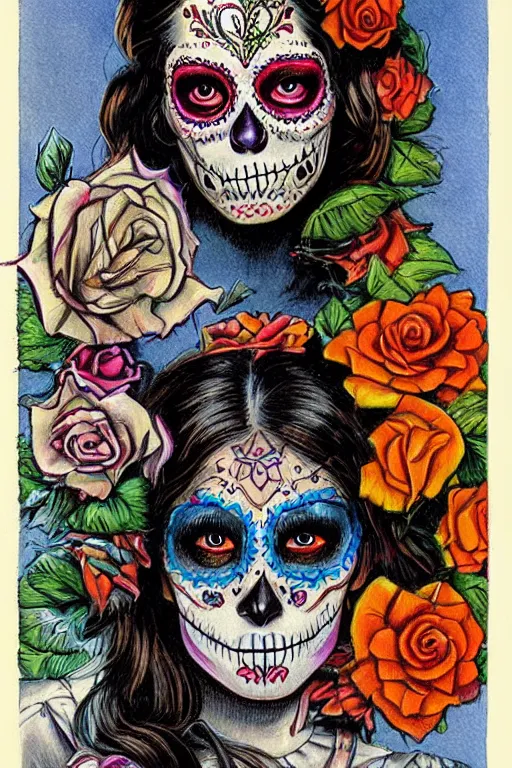 Image similar to Illustration of a sugar skull day of the dead girl, art by Earl Norem