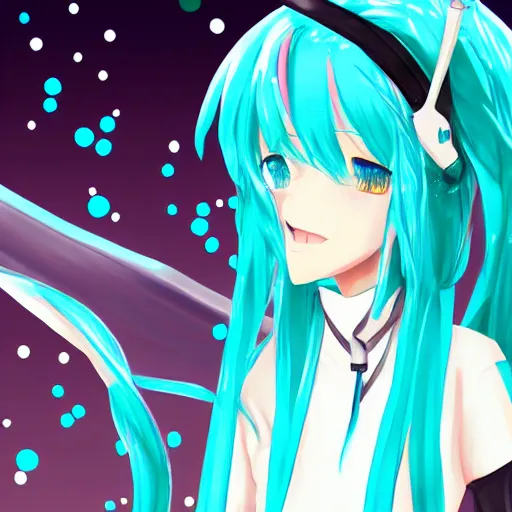 Image similar to Digital art of Hatsune Miku drawing by NakanoArt, trending on Artstation