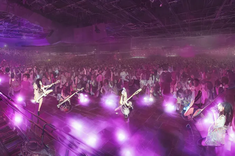 Prompt: the most amazing dream you ever had about japanese girls band idol concert, hyper realistic, ambient lighting, concept art, intricate, hyper detailed, smooth, dynamic volumetric lighting, octane, cinematic