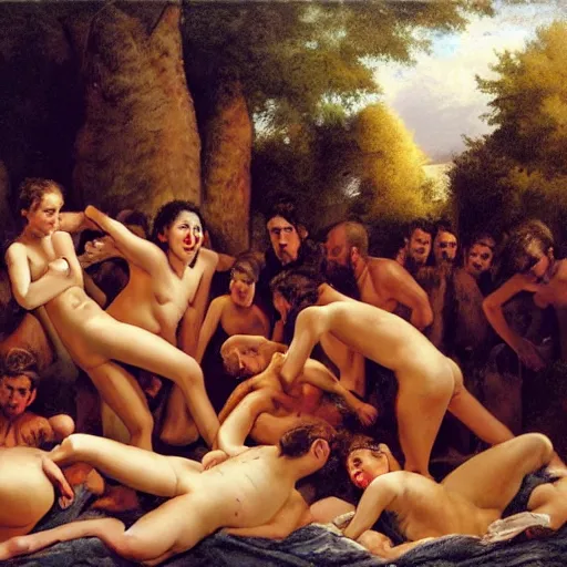 Prompt: scene of orgy in the middle of the end of the world, oil painting hyper realiatic