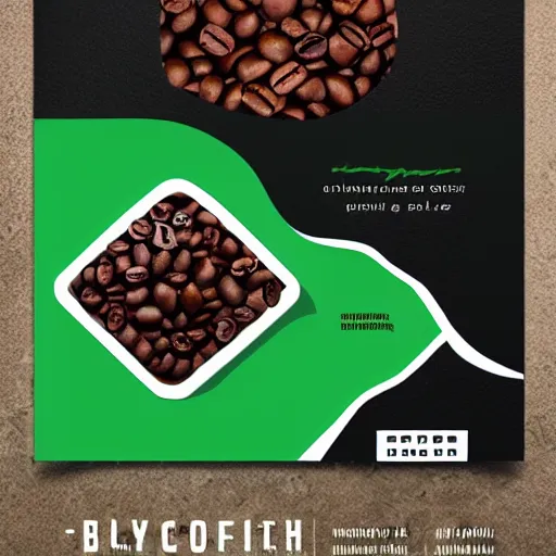 Prompt: square shaped flyer design for a coffee bean roasting company, layout design, black and green colour palette, template layout