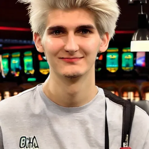 Image similar to really handsome gigachad xqc gambling : : realistic : : 1 dslr : : 1 - - quality 2