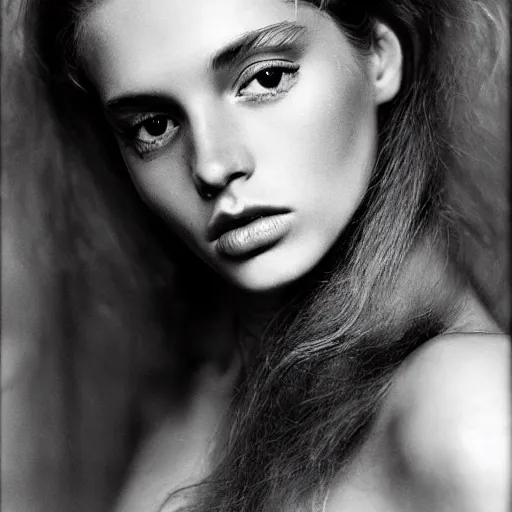 Image similar to photo portrait of a young beautiful ukrainian model by terry o'neill