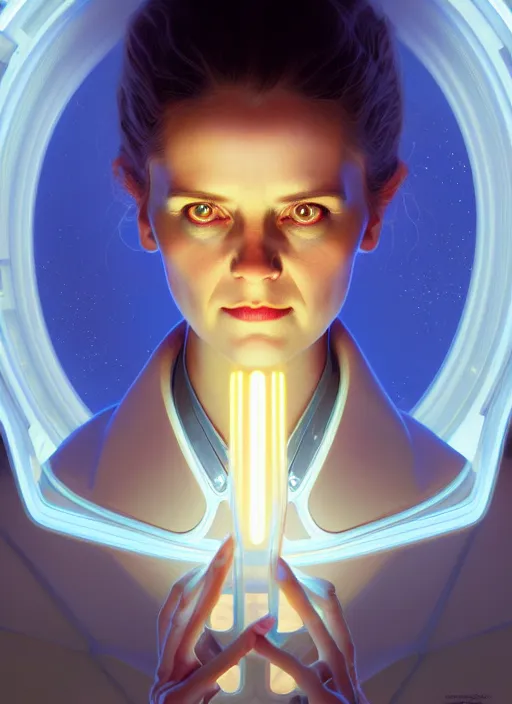 Image similar to symmetry!! portrait of marie curie female, sci - fi, glowing lights!! intricate, elegant, highly detailed, digital painting, artstation, concept art, smooth, sharp focus, illustration, art by artgerm and greg rutkowski and alphonse mucha, 8 k