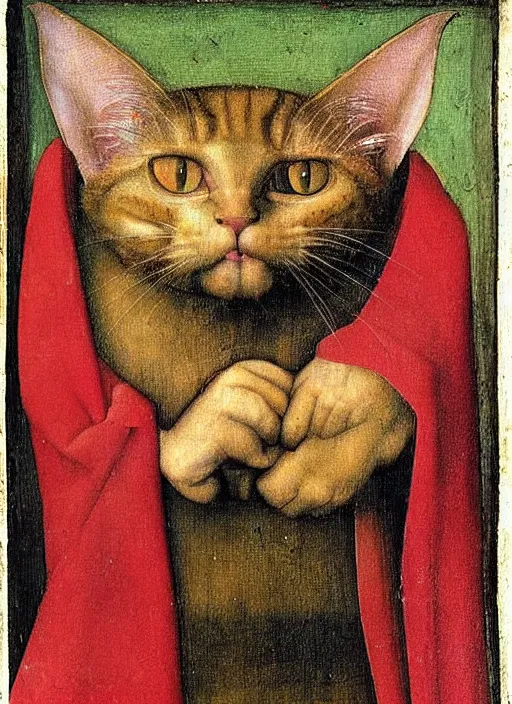 Image similar to red devil cat, Medieval painting by Jan van Eyck, Hieronymus Bosch, Florence