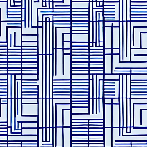 Image similar to textile geometric pattern blue squares white stripes grid straight, high quality tiles, clean, artstation