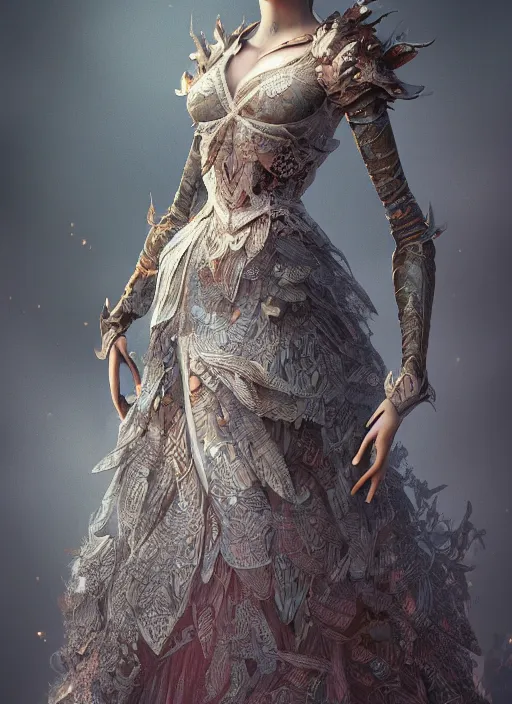 Image similar to detailed full body concept art illustration of a princess in intricately designed clothing, ultra detailed, digital art, octane render, dystopian, micro detail, 4k