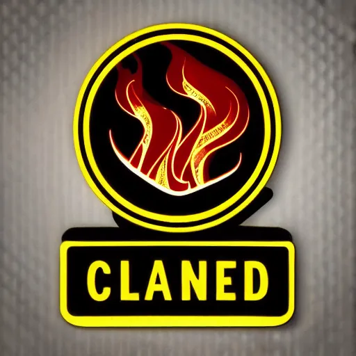 Prompt: a photo of clean 2 d graphic fire flames warning label enamel pin, beautiful cinematic light, behance