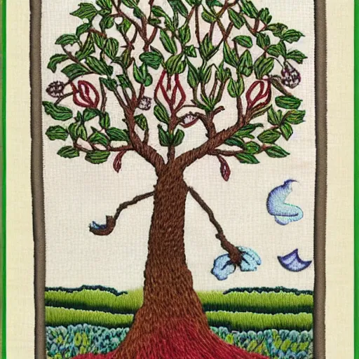 Image similar to traditional crewel embroidery jacobean tree of life