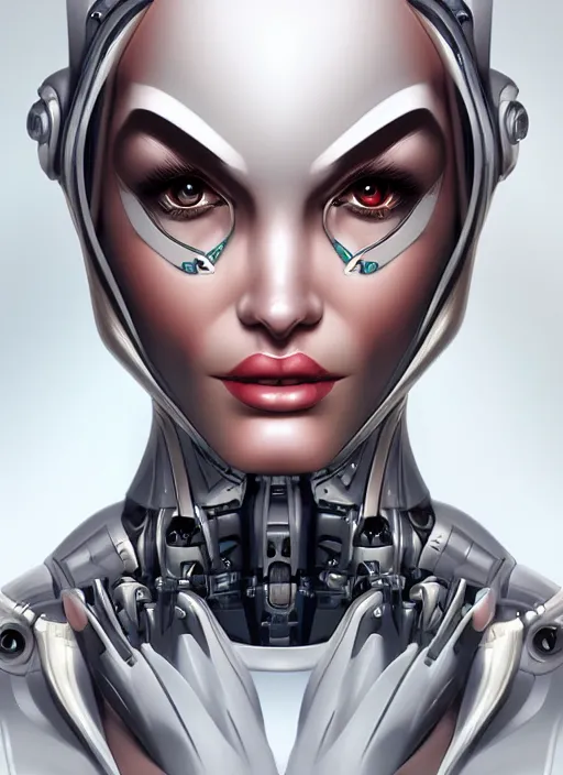 Image similar to portrait of a cyborg woman by Artgerm, biomechanical, hyper detailled, trending on artstation