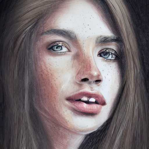 Prompt: beautiful young woman face with light freckles artist sketch closeup