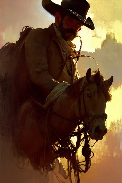 Image similar to hyperrealist portrait of a cowboy driving a stage coach by jeremy mann and alphonse mucha, fantasy art, photo realistic, dynamic lighting, artstation, poster, volumetric lighting, very detailed faces, 4 k, award winning