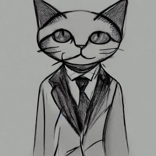 Prompt: cat wearing a suit sketch