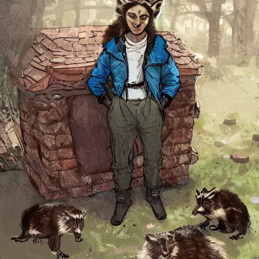 Image similar to Frank Dillane petting raccoons, digital painting, old english, whimsical background by marc simonetti, artwork by liam wong