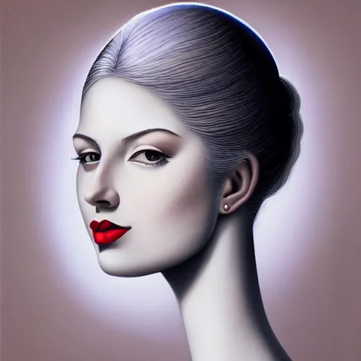 Prompt: a painting of a beautiful woman, an ultrafine detailed painting by rafal olbinski, behance contest winner, pop surrealism, detailed painting, very detailed, minimalist, airbrush art