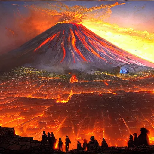 Image similar to Mount Vesuvius erupting over the city of Pompeii by Marc Simonetti