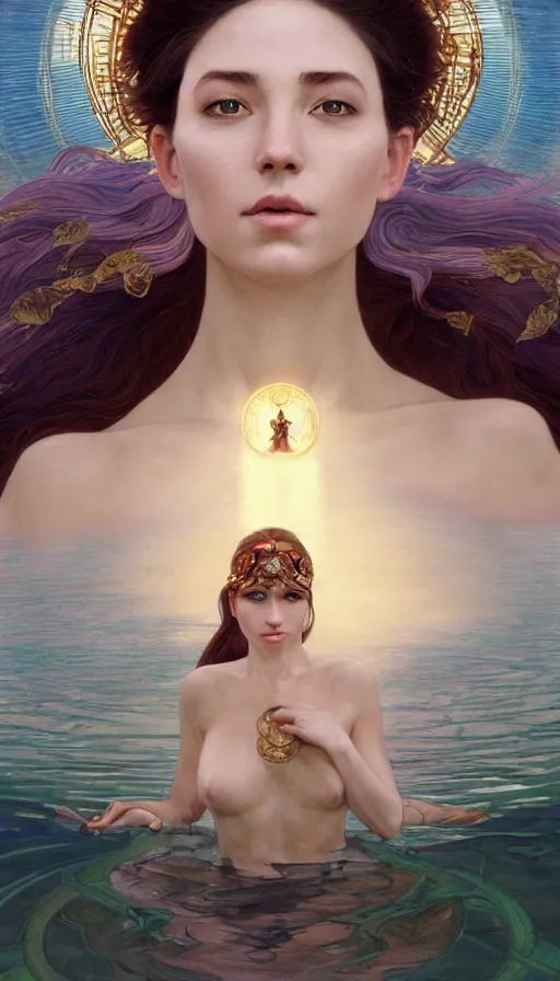 Prompt: determination of the omnipotent beings, souless creatures, sacred chaos, perfectly-centered-Portrait of the most beautiful woman on the planet floating in the river, intricate, highly detailed, digital painting, artstation, concept art, smooth, sharp focus, illustration, Unreal Engine 5, 8K, art by artgerm and greg rutkowski and alphonse mucha