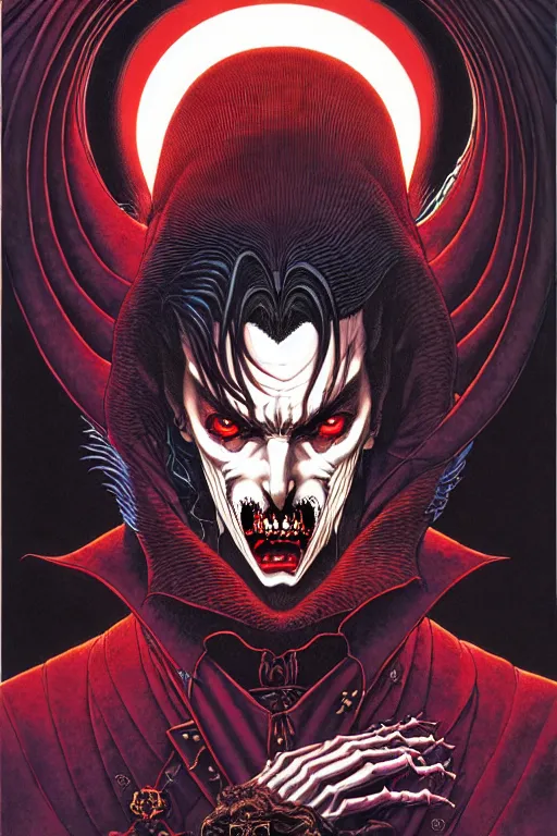 Image similar to portrait of dracula, symmetrical, by yoichi hatakenaka, masamune shirow, josan gonzales and dan mumford, ayami kojima, takato yamamoto, barclay shaw, karol bak, yukito kishiro