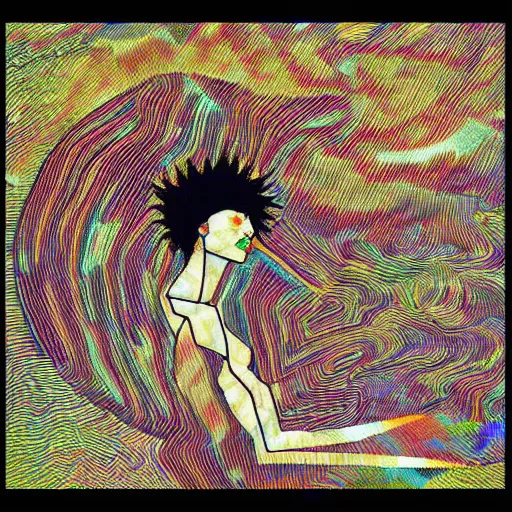 Prompt: ebisu god sketch by egon schiele glitch datamosh minimalism