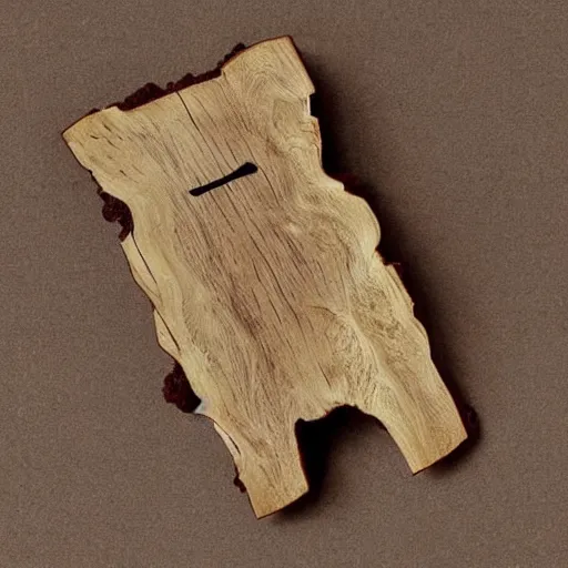 Prompt: A brownie that looks like a piece of wood. The shape is reminiscent of a pine tree, and the coloration is similar as well. It is covered with hair on its legs and torso, which makes it look like an animal in the forest. Its arms are thin but long, and have small hands and fingers. It carries an axe on its back, which makes it look like a lumberjack.