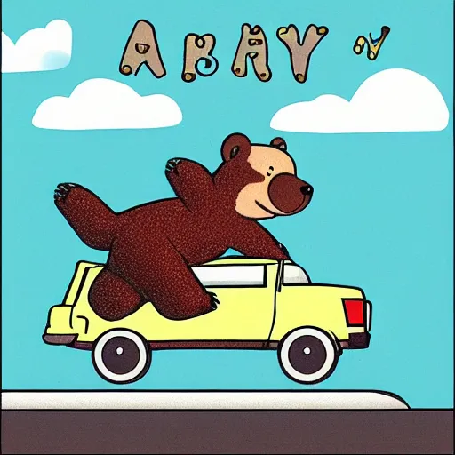 Image similar to a cartoon bear flying through the air over a car, an album cover by Xi Gang, cg society, renaissance, groovy, masterpiece, wavy