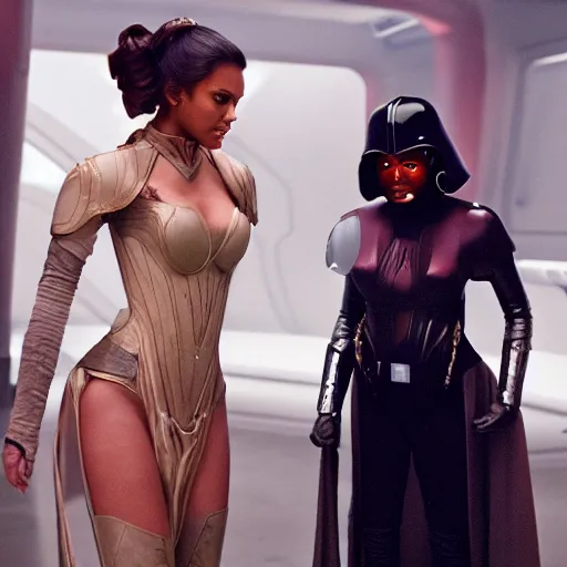 Prompt: victoria justice with the body shape of lizzo as princess padme in star wars : revenge of the sith, 8 k resolution, cinematic lighting, anatomically correct