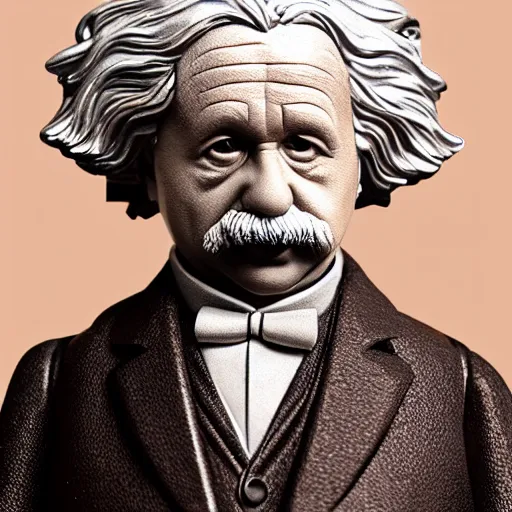 Image similar to ultra realistic and intricate detailed photograph of mini Albert Einstein toy in a tuxedo, innovation, bright modern style, artstation, unreal render, depth of field, ambient lighting, award winning, stunning