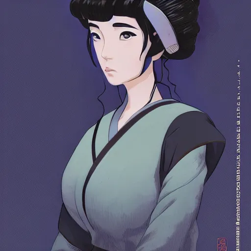 Prompt: portrait of a geisha, ghost in the shell fanart in the style of makoto shinkai and artgerm and loish, dynamic lighting,