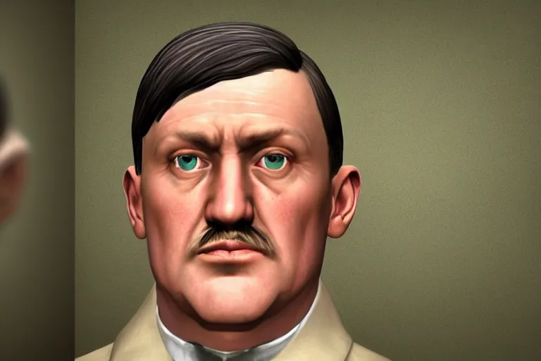 Image similar to a photo of hitler as a sims character, photorealistic, 8 k, close up