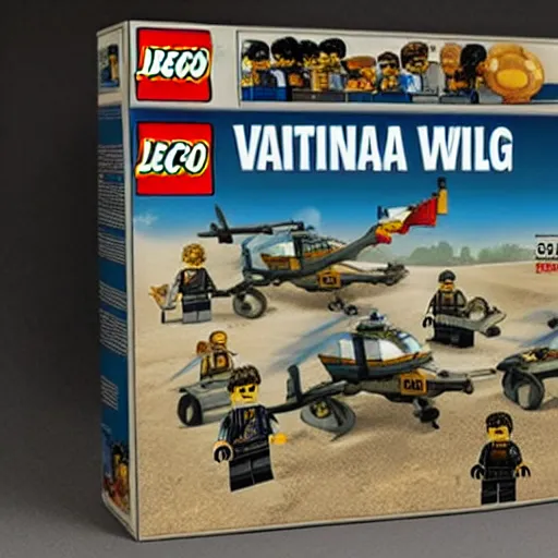 Image similar to Box art for a LEGO set of the Vietnam War