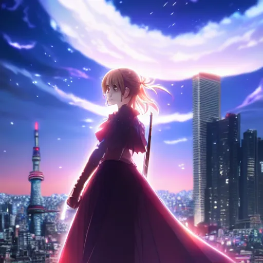 Prompt: portrait emma watson in heavens feel movie, tokyo, ufotable, kyoani, high quality, key visual, cinematic, city background, night time, rooftop, fate stay night, unlimited blade works, greg rutkowski, high resolution, street clothes, anime, high budget