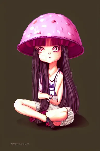 Image similar to a little girl wearing a mushroom hat in 9 0 s outfit | | purple curvy hair, pretty face, fine details, digial art by lois van baarle and sakimichan, anatomically correct, perfect composition, symmetrical, fantastic, clean details, anime character, extremely detailed, ray tracing, aesthetic